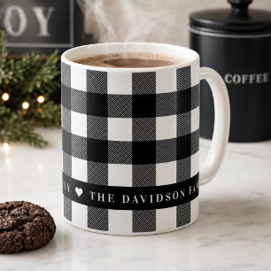 Taza De Café Monograma Familiar de Cuadro de Búfalo Blanco y Ne