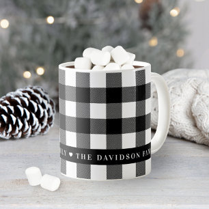 Taza De Café Monograma Familiar de Cuadro de Búfalo Blanco y Ne