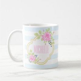Taza De Café Monograma Fancy Roses rosas rosas rosas azules Mug