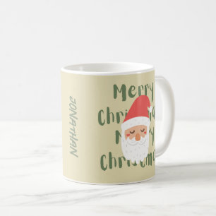 Taza De Café Monograma Feliz Navidad Navidades Retro Beige Rojo