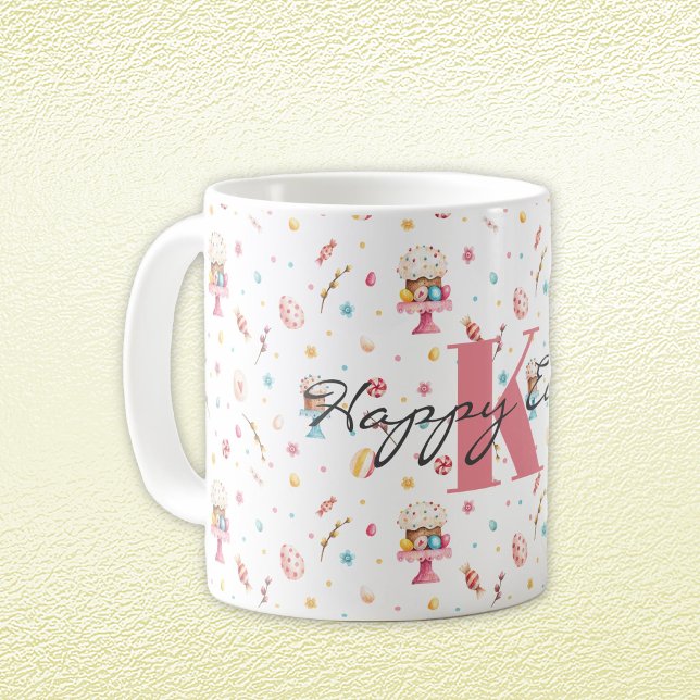 Taza De Café Monograma Feliz Patrón de Pascua 11oz (Subido por el creador)