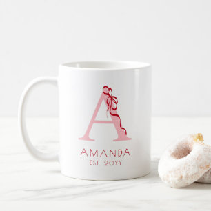 Taza De Café Monograma femenino moderno rosa simple inicial laz