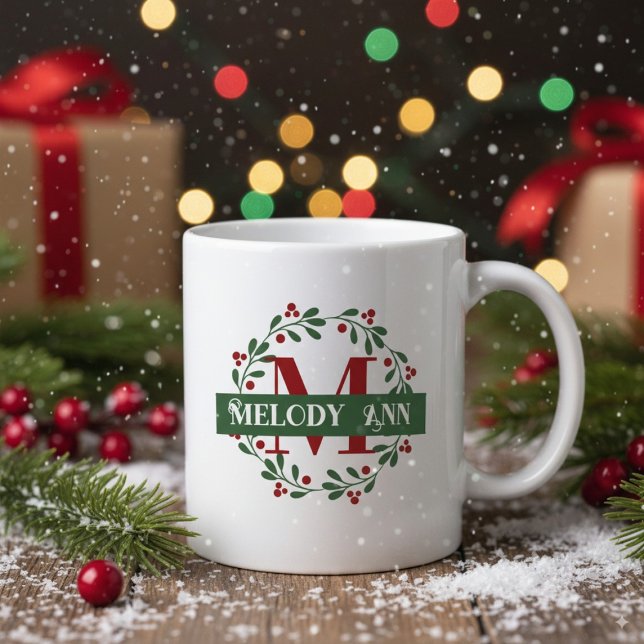 Taza De Café Monograma festivo (Holiday Personalized Monogram Coffee Mug)