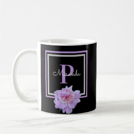 Taza De Café Monograma Flor rosa Negro Café Mug