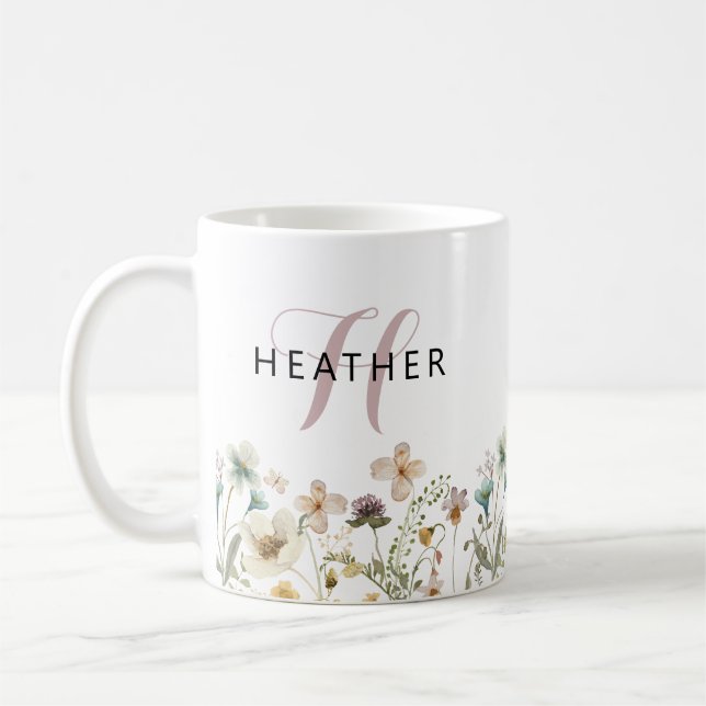 Taza De Café Monograma Floral (Izquierda)