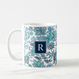 Taza De Café Monograma floral azul boho vintage
