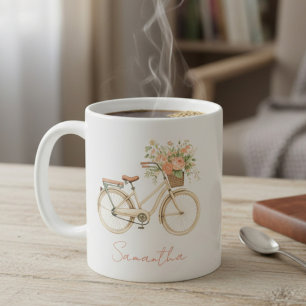 Taza De Café Monograma Floral Bicicleta Vintage