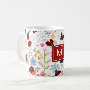 Taza De Café Monograma Floral Caprichoso de Flores Silvestres y