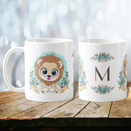 Taza De Café Monograma floral con encanto de león corto