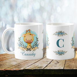 Taza De Café Monograma floral Cute Baby Giraffe Personalizado