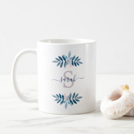 Taza De Café Monograma Floral de acuarela de Lilac