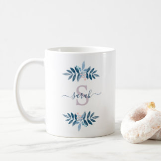 Taza De Café Monograma Floral de acuarela de Lilac