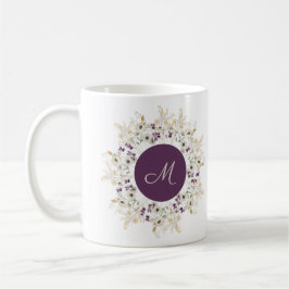 Taza De Café Monograma Floral de Flor Silvestre Púrpura