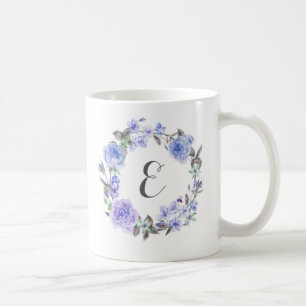 Taza De Café Monograma floral de la acuarela púrpura en colores
