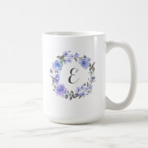 Taza De Café Monograma floral de la acuarela púrpura en colores