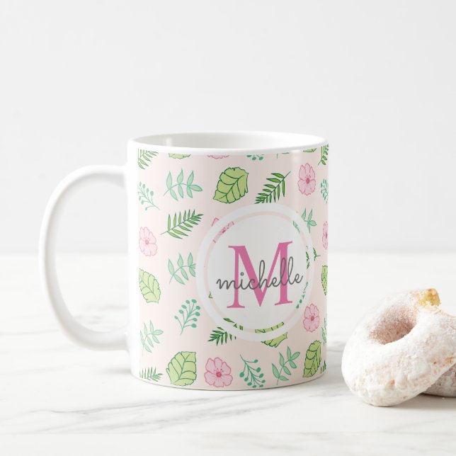 Taza De Café Monograma floral de Moda moderna (Con donut)