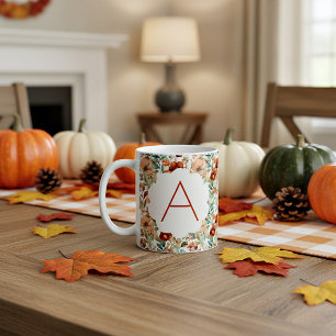 Taza De Café monograma floral de otoño
