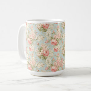 Taza De Café Monograma floral de rosas rosadas vintage shabby c