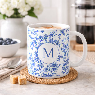 Taza De Café Monograma Floral del País Azul
