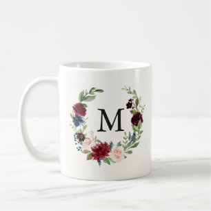Taza De Café Monograma floral del ramo el   de Borgoña