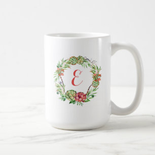 Taza De Café Monograma floral del Succulent el   de la boda del