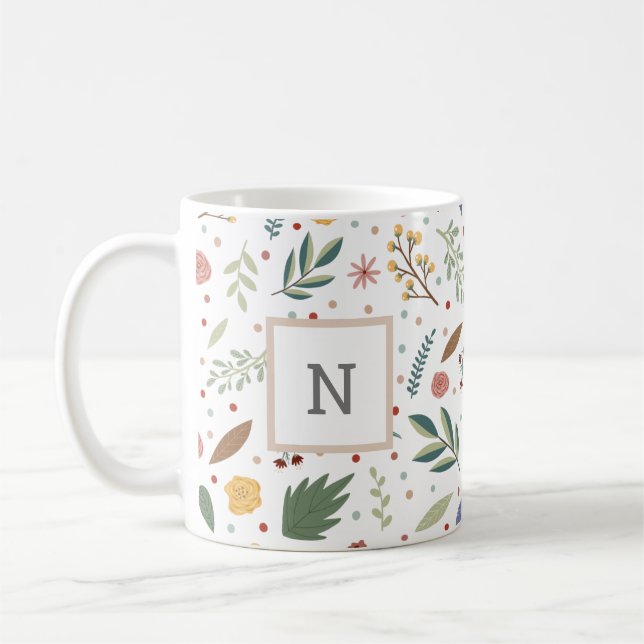 Taza De Café Monograma floral delgado (Izquierda)