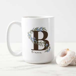 Taza De Café Monograma floral delicado azul ID1332