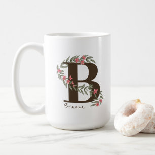 Taza De Café Monograma floral delicado rosa ID1332