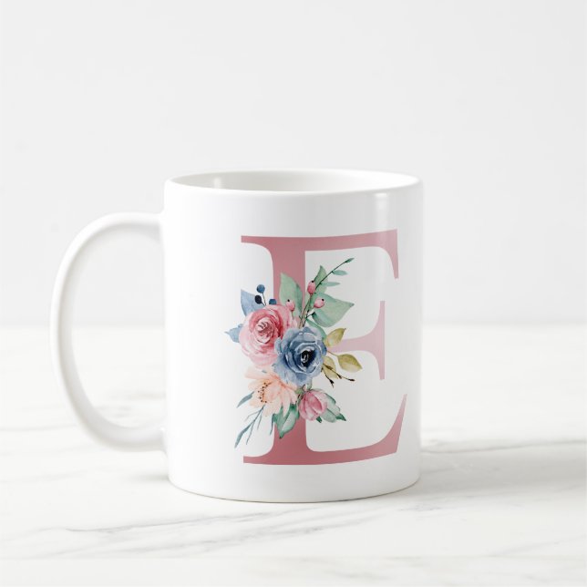 Taza De Café Monograma Floral E Mug (Izquierda)
