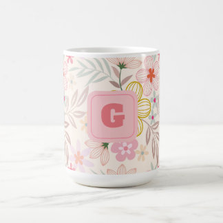 Taza De Café monograma floral elegante pastel