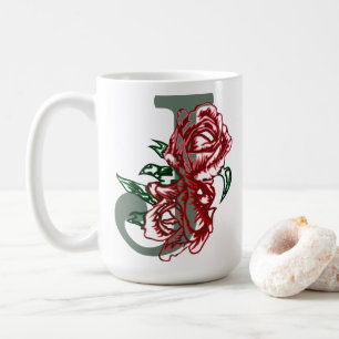 Taza De Café Monograma floral J letra mayúscula