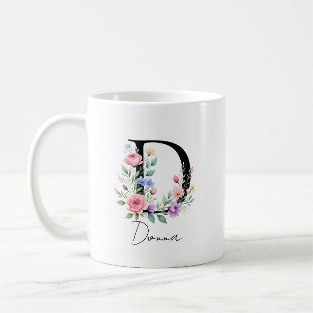 Taza De Café Monograma Floral – Letra D (Izquierda)