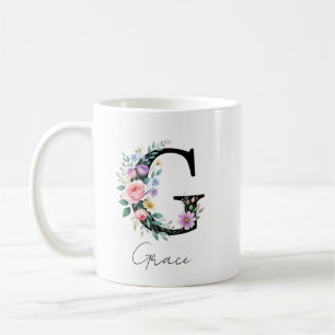 Taza De Café Monograma Floral – Letra G