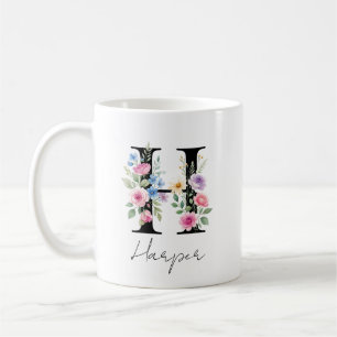 Taza De Café Monograma Floral – Letra H