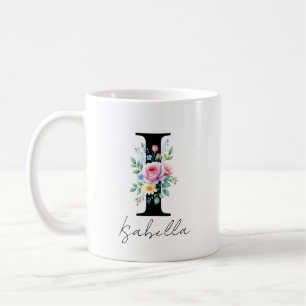 Taza De Café Monograma Floral – Letra I