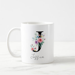 Taza De Café Monograma Floral – Letra J