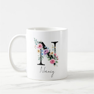 Taza De Café Monograma Floral – Letra N