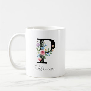 Taza De Café Monograma floral - Letra P