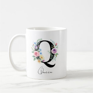 Taza De Café Monograma floral – Letra Q