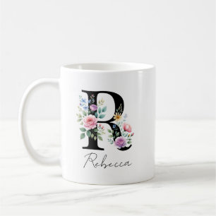 Taza De Café Monograma Floral – Letra R