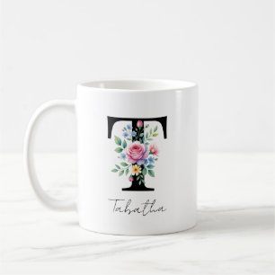 Taza De Café Monograma Floral – Letra T