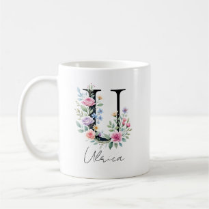 Taza De Café Monograma Floral – Letra U