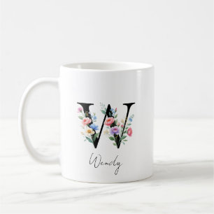 Taza De Café Monograma floral - Letra W