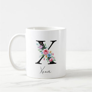 Taza De Café Monograma Floral – Letra X