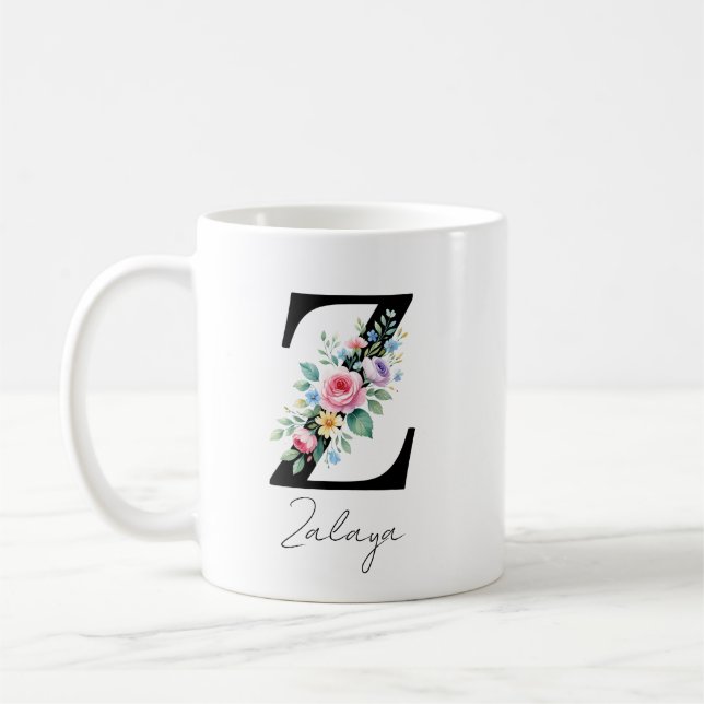 Taza De Café Monograma Floral – Letra Z (Izquierda)
