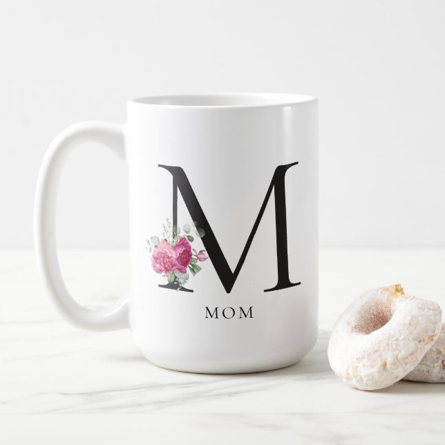 Taza De Café Monograma floral moderno de mamá (Con donut)