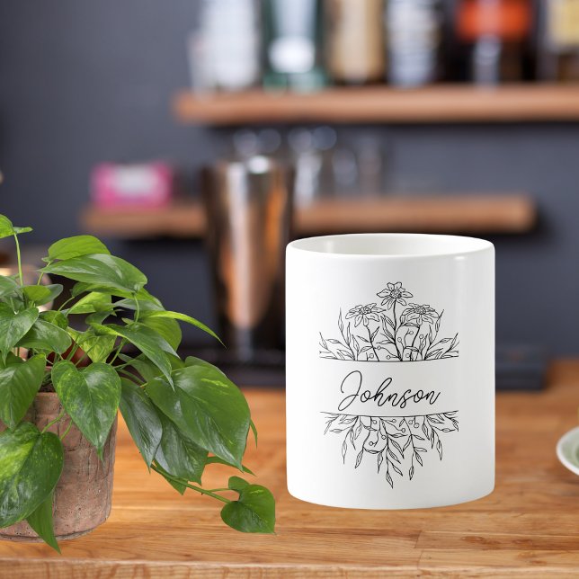 Taza De Café Monograma floral monocromo (Subido por el creador)