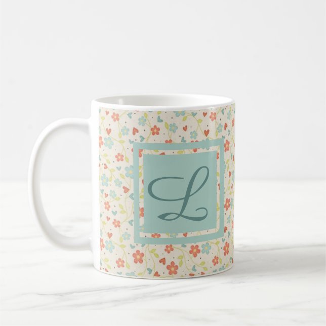 Taza De Café Monograma floral ocupado de primavera luminosa vin (Izquierda)