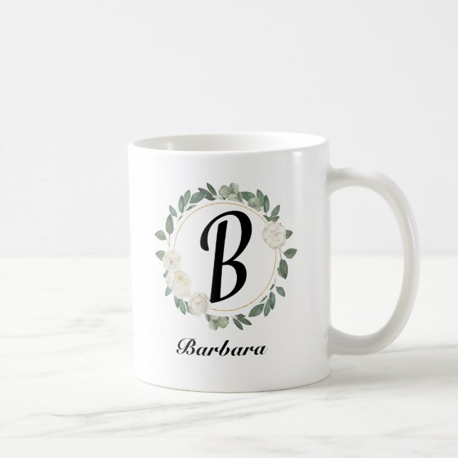 Taza De Café Monograma floral personalizado con nombre (Derecha)