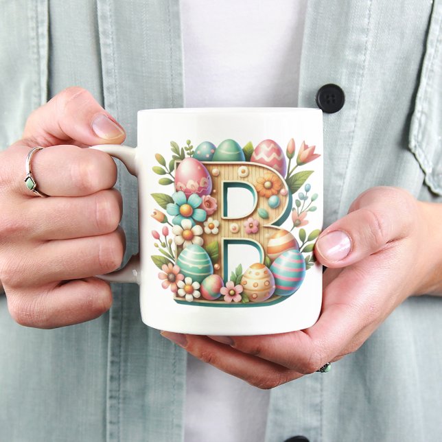 Taza De Café Monograma floral personalizado de Pascua con nombr (Subido por el creador)